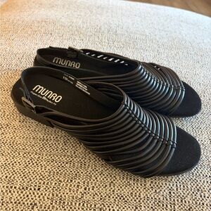 Munro Celia slingback sandals in black leather size 9.5 NEW